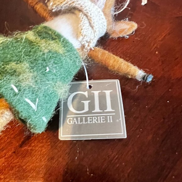 Gallerie II Felted Wool Fox Ornament Green Skirt & Scarf Rustic Woodland Style - Picture 3 of 6